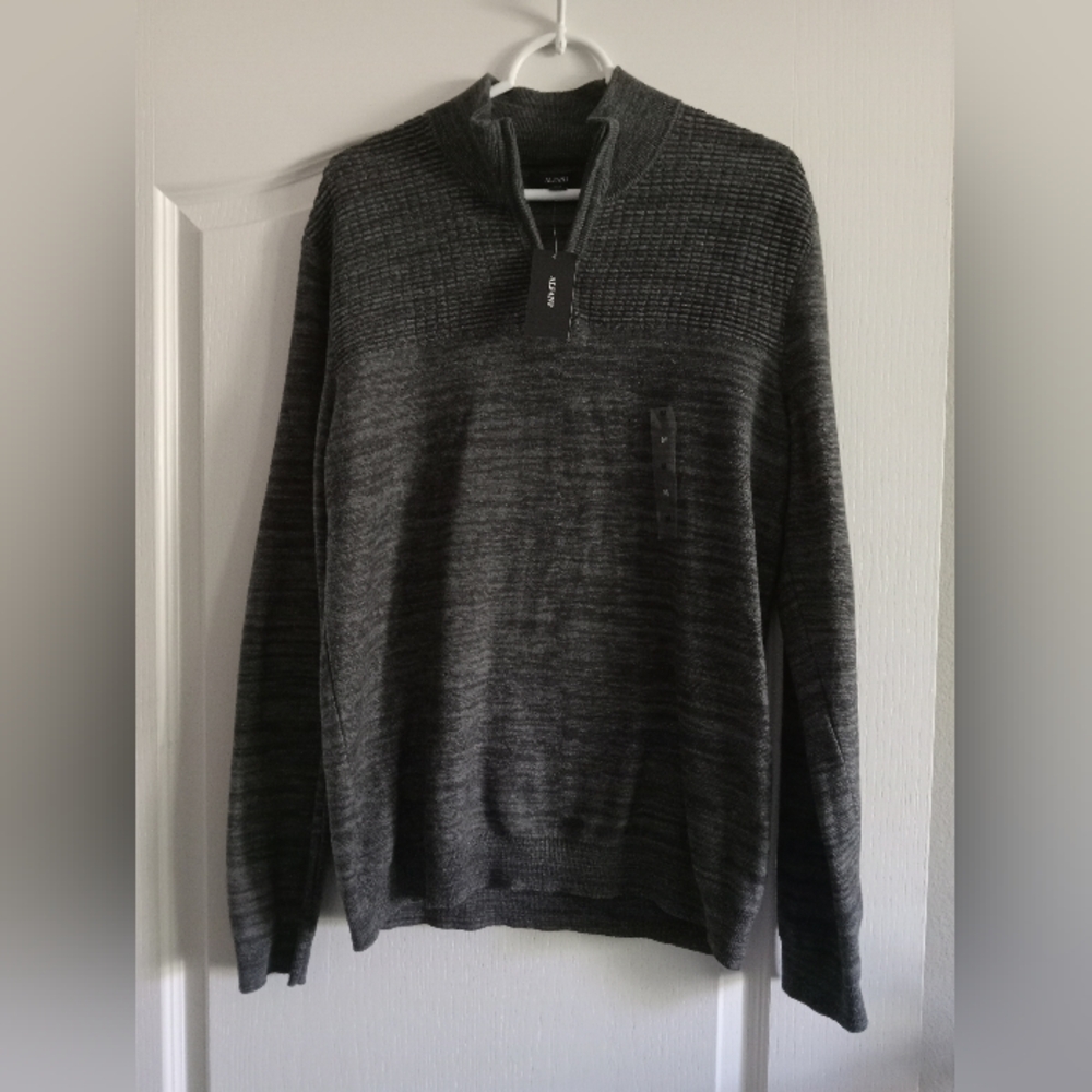Alfani NEW Charcoal Gray 1/4 Zip 100% Cotton Soft Sweater NWT